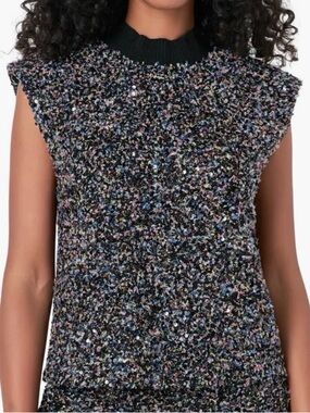 Sleeveless Black Multicolor Bouclé Knit Top